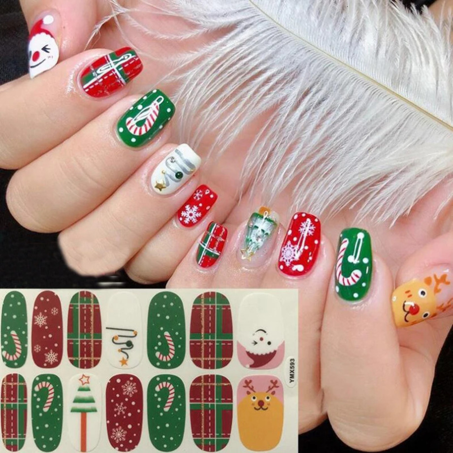 sal salon home self-adhesive nail art sticker decal sheets Christmas Full Cover Self Adhesive Sticker DIY Decals For Nail Art Manicures Decorations