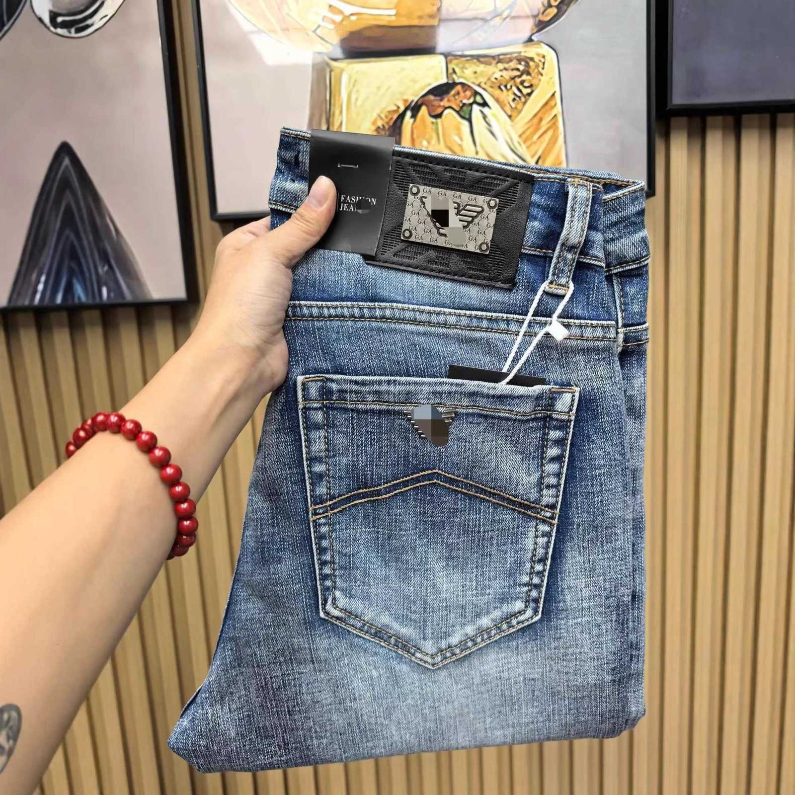 designer Men's Jeans High-End European Style Blue Spring and Autumn men Jeans Slim Straight Leg Stretch Embroidered men Long Pants All Seasons