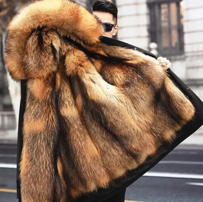 Fashion Men's MidLength Parka Coat Faux Fur Detachable Inteated Long Sleeve Hooded Casual Outerwear Winter Warm 261012