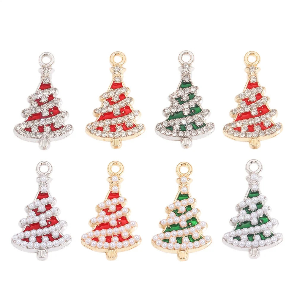 10Pcs Christmas Tree Charms Rhinestone Pearl Pendants for DIY Jewelry Making Women's Necklace Bracelet Holiday Party Supplies261016