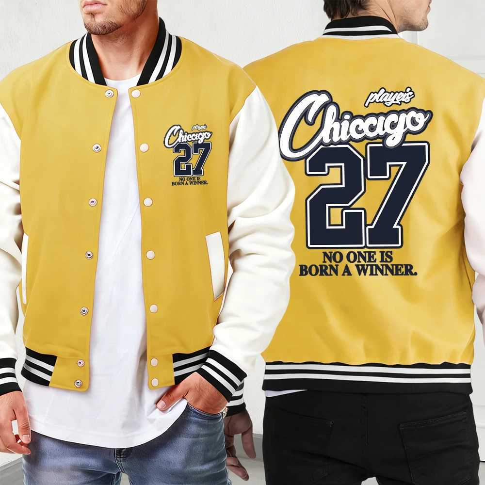 Number Chicago Men's 27 Jackets Print New Baseball Uniform Men'S Sport High Street Jackets Vintage Loose Menswear Casual Pocket VesteW2610