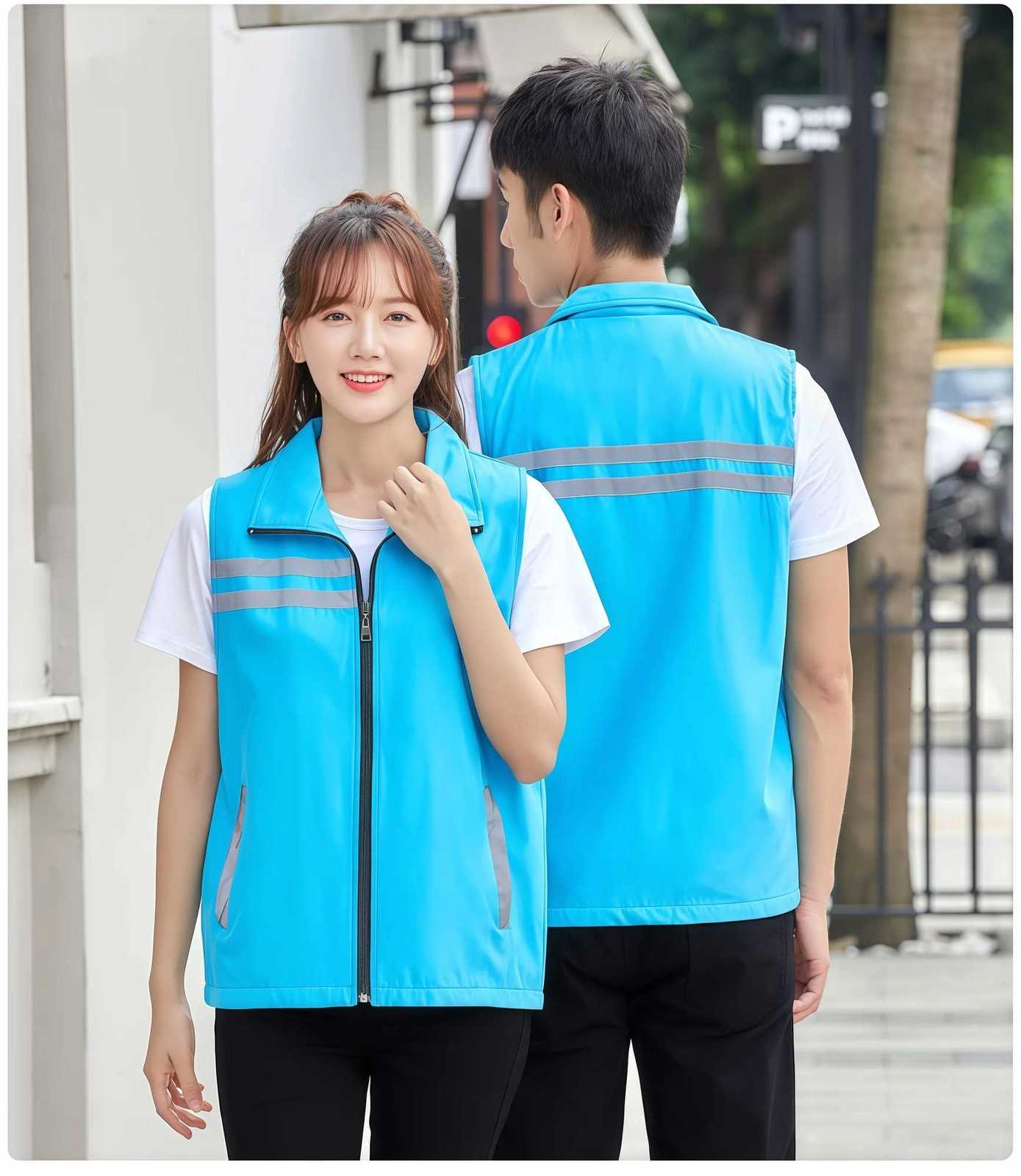 All-Season Men's Vests universal Solid-Color Sanitation Volunteer Emergency Management Work Jacket with Workwear Fluorescent ColorW261017