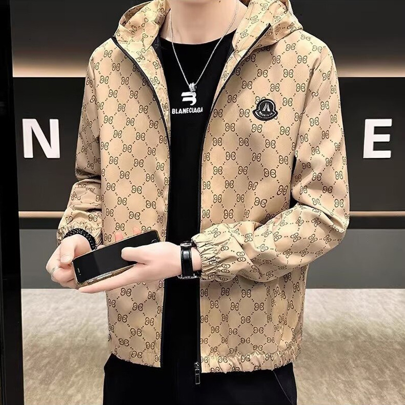 Men Spring Autumn Thin Plaid Hooded Jacket Loose Trendy Short Double Layer Windbreaker Stylish Casual Soft Breathable Daily Street Outerwear Coat
