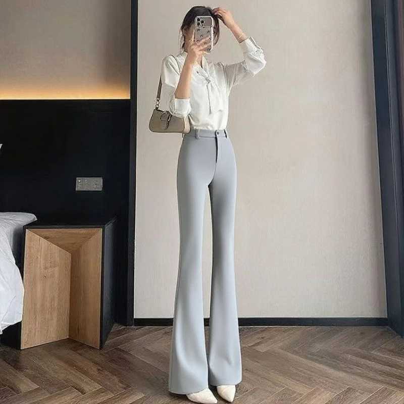Women's Capris Women's Leggings Pants Summer Women's Flared Tailored Pants 2026 High Waist Stretch Slimming Bootcut Trousers Floor-Le