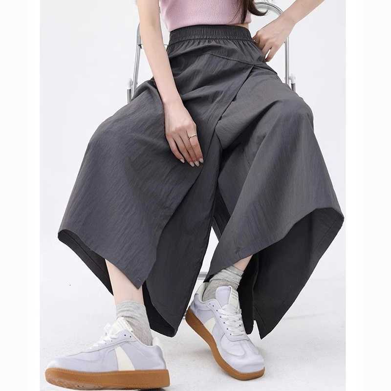 Fit Skirts Loose Summer Women Thin Skirts Pants s Fashion Designer High Waist Slit Culottes Female Korean Solid Midi Cargo Dress W261017