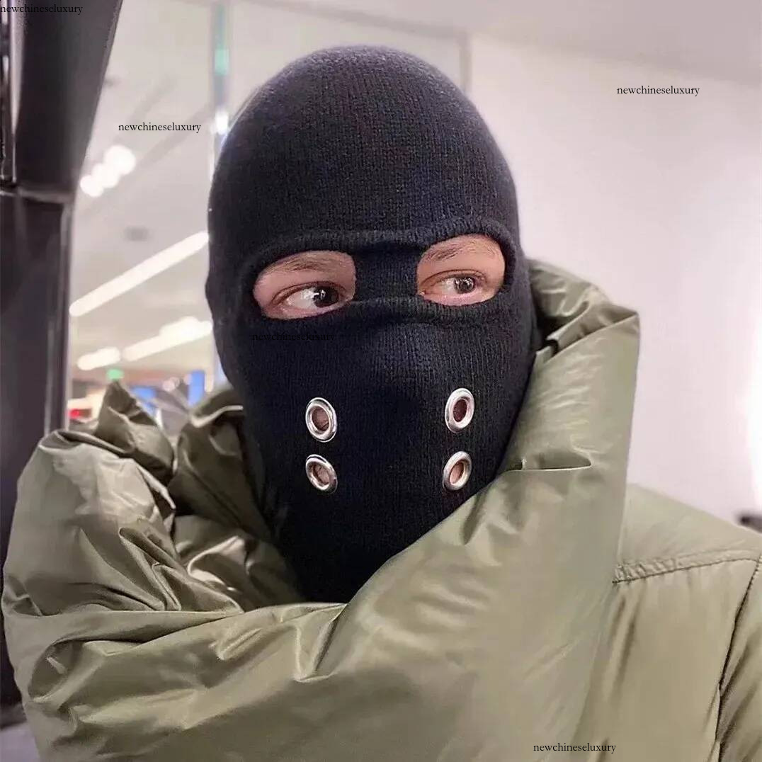 Hollow Out Eyelets Hip Hop Punk Ski Mask Skull Cap 2025 Winter Tactical Techwear Style Warm Knitted Hat Balaclava 251027