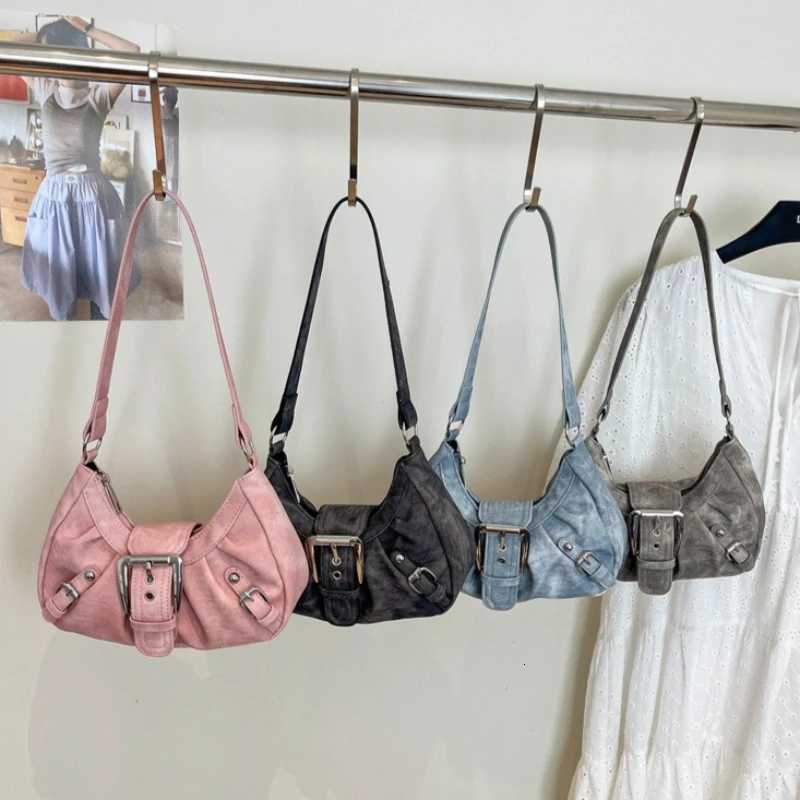 Evening Bags Vintage Tie-Dye Denim Underarm Bag Y2K Metal Pleated Commuting Versatile Handbag Crescent Small Shoulder Bag Tote Bag H261016