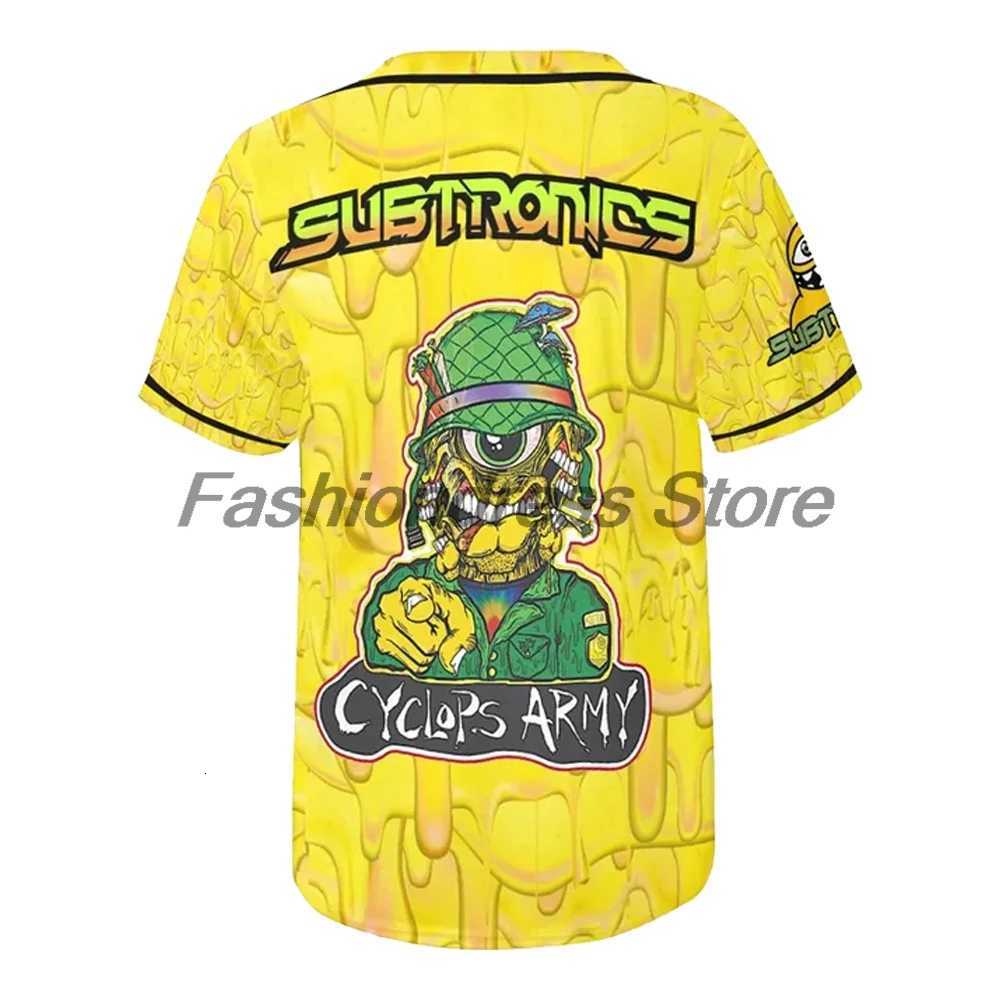 T-Shirts Subtronics Yellow Print Men's Baseball 2026 Music Festival V-Neck Short Sleeve Button-up Shirts Women Men Streetwear TopsW261017