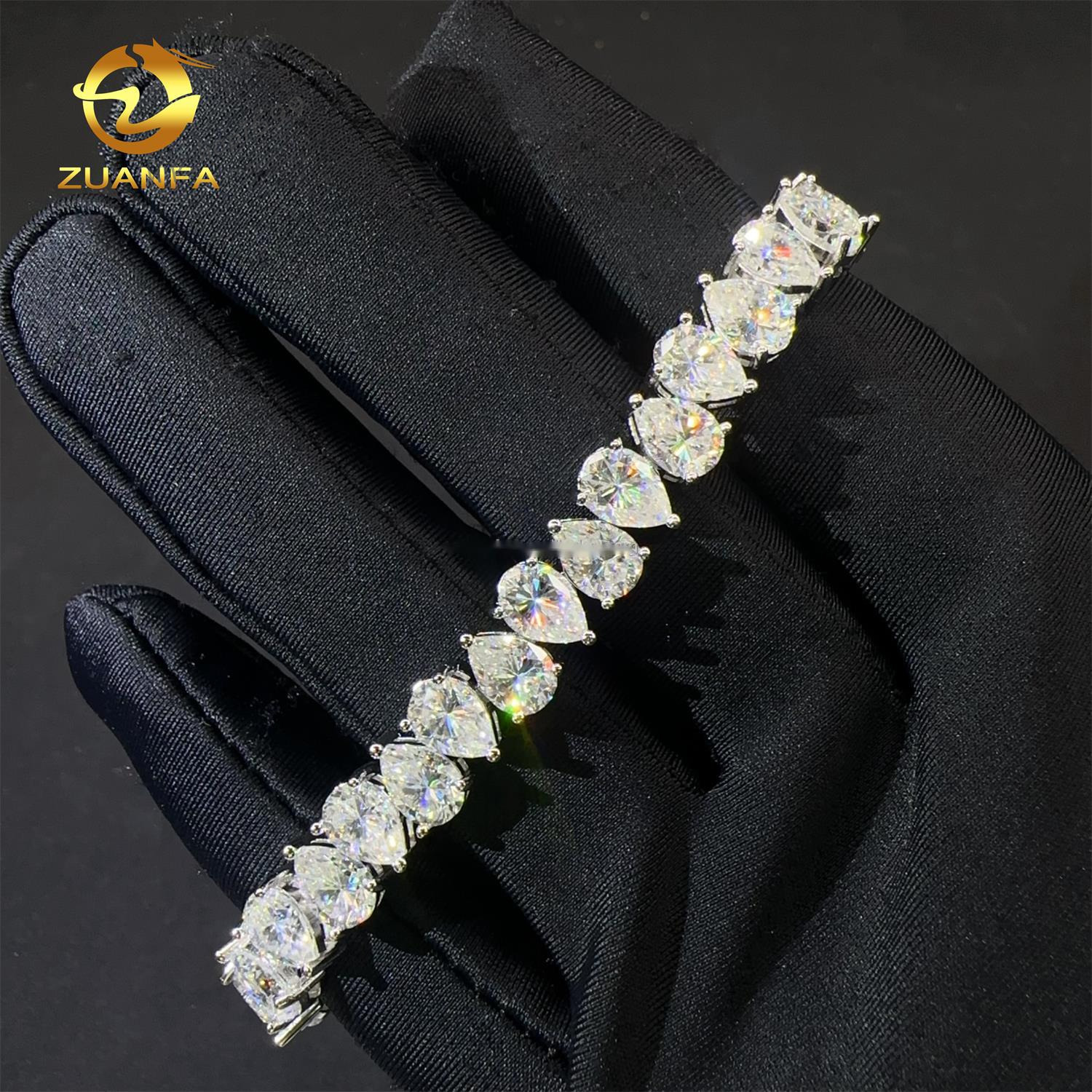 New Trendy Bulk Stock Fashion Luxury S925 Sterling Silver Iced Out Hip Hop Jewelry Moissanite Pear Shape Cluster Tennis Bracelet