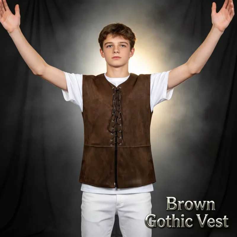 Renaissance Men's Vests 2025 Medieval Pirate Vest Men Gothic Steampunk Lace Up WaistcoatW261017