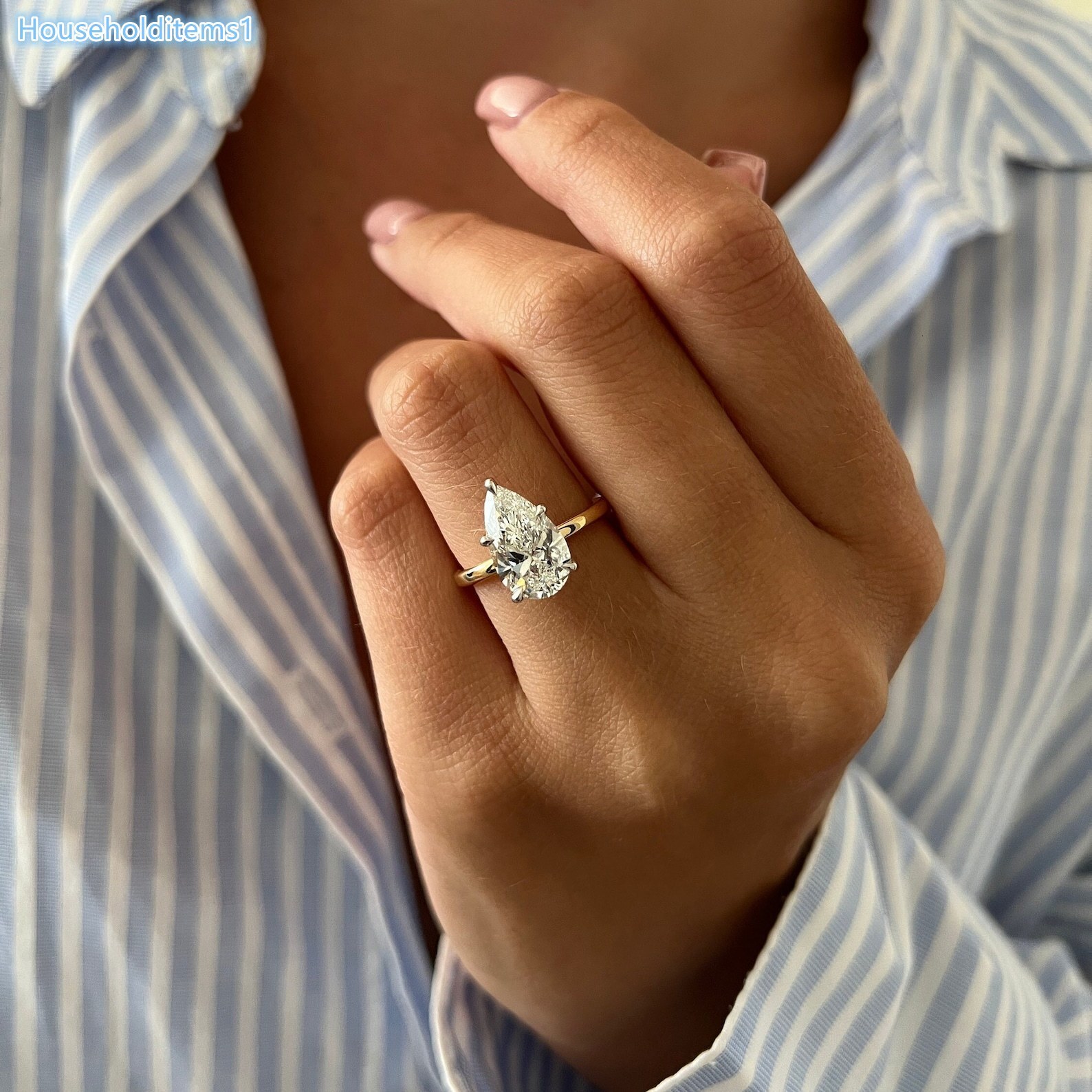3ct Elongated Pear Cut Lab Grown Diamond Solitaire Ring CVD Diamond Thin Two Tone White Prongs Engagement Ring IGI Certified