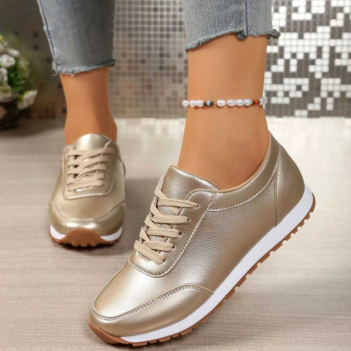 Casual Shoes Fashion Plus Size 43 Casual Leather Sneakers 2026 Spring Autumn Fashion Round Toe Lace-Up Flat Low Top Casual Shoes for Women H261016
