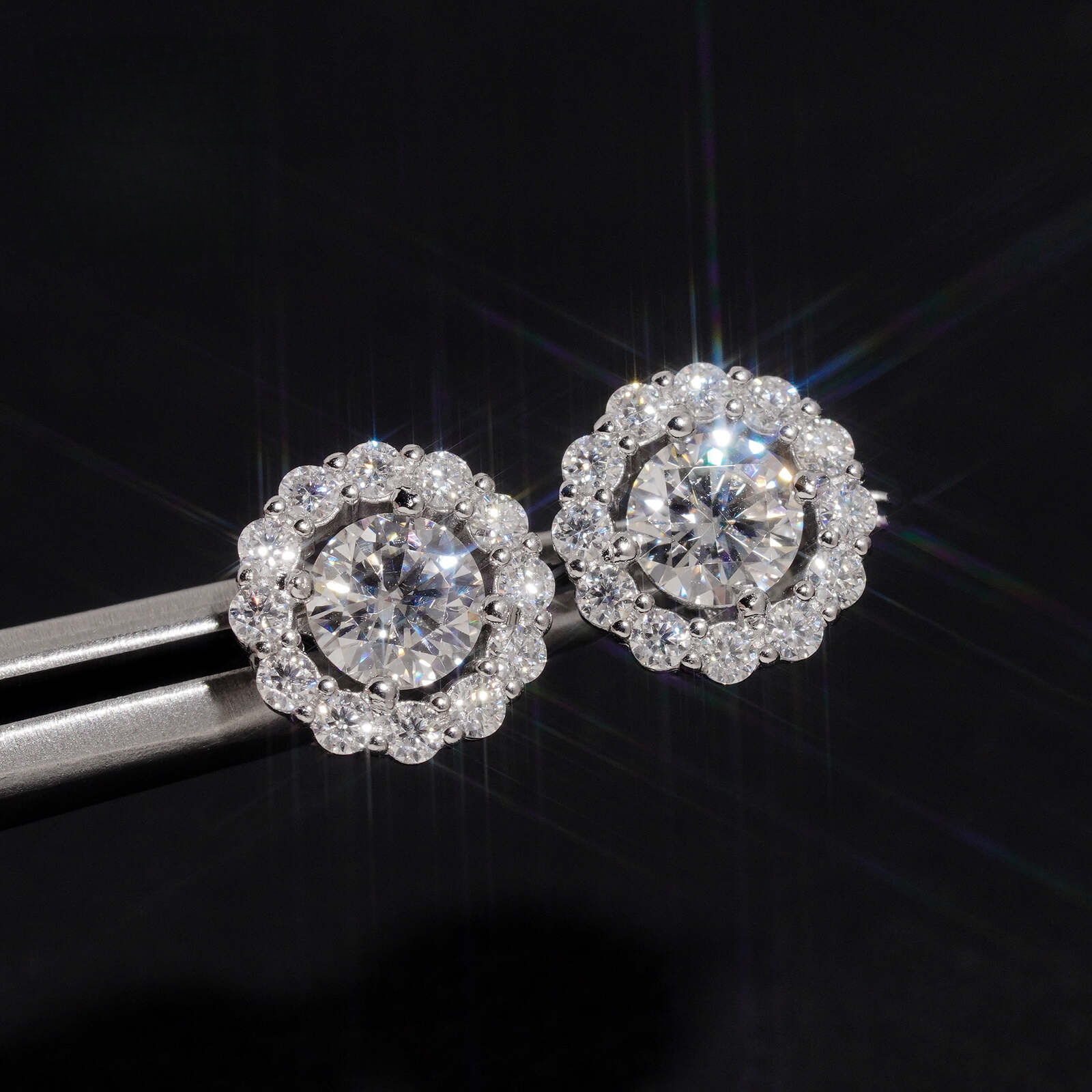 exclusive S925 silver moissanite sunflower earrings, surrounded by floral embellishments, jewelry wholesale