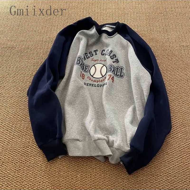 Jackets Gmiixder American Retro Men's T-shirt Baseball Patchwork O-neck Shirt Men Women Classic Sweatshirt Unisex Long Sleeve Patchwork TopW261