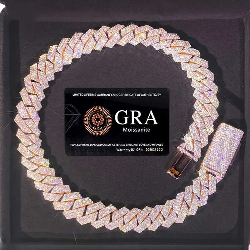 Bracelet Designer Jewelry Cuban k High Quality 3 Rows VVS Moissanite Dia Chain White Rose Gold Plated Hip hop Chains for Men Necklace