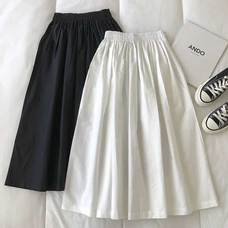 midi Skirts Women Black skirt High waist korean style Pleated a line Vintage Clothing 2025 new Summer Casual Fashion Ladies Work Wear W261017