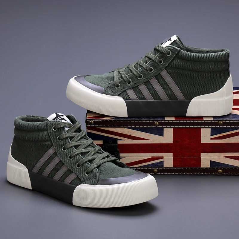 Casual Shoes Harajuku Green Men's Canvas Shoes Summer Breathable Canvas Sneakers Men Espadrilles Fashion High top Vulcanized Shoes Men Casual H