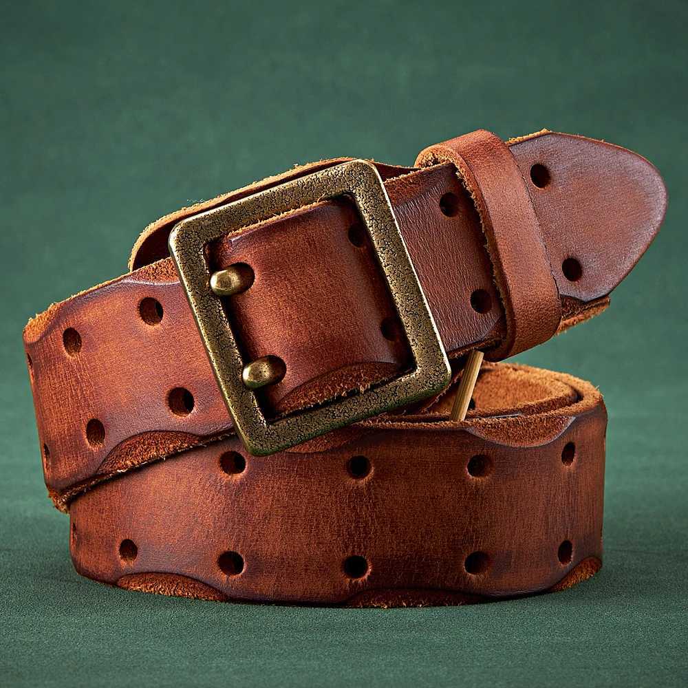 Genuine 3.8CM Luxury Thick Real Leather Men Belt Double Buckle Belt Ceinture Leather Belt Men Jeans Trouser Belt Cowboy M261016