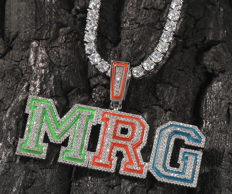 European and American Trendy Personality Oil Drop Luminous Splicing Necklace Hip Hop Creative Letter Pendant Holiday Gift Customization