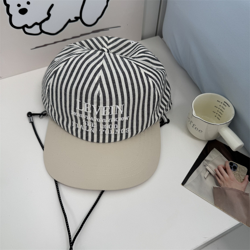 Korean Style Designer Striped Embroidered Baseball Cap for Women Summer Sunshade Flat Brim Duckbill Hat Face Slimming Versatile