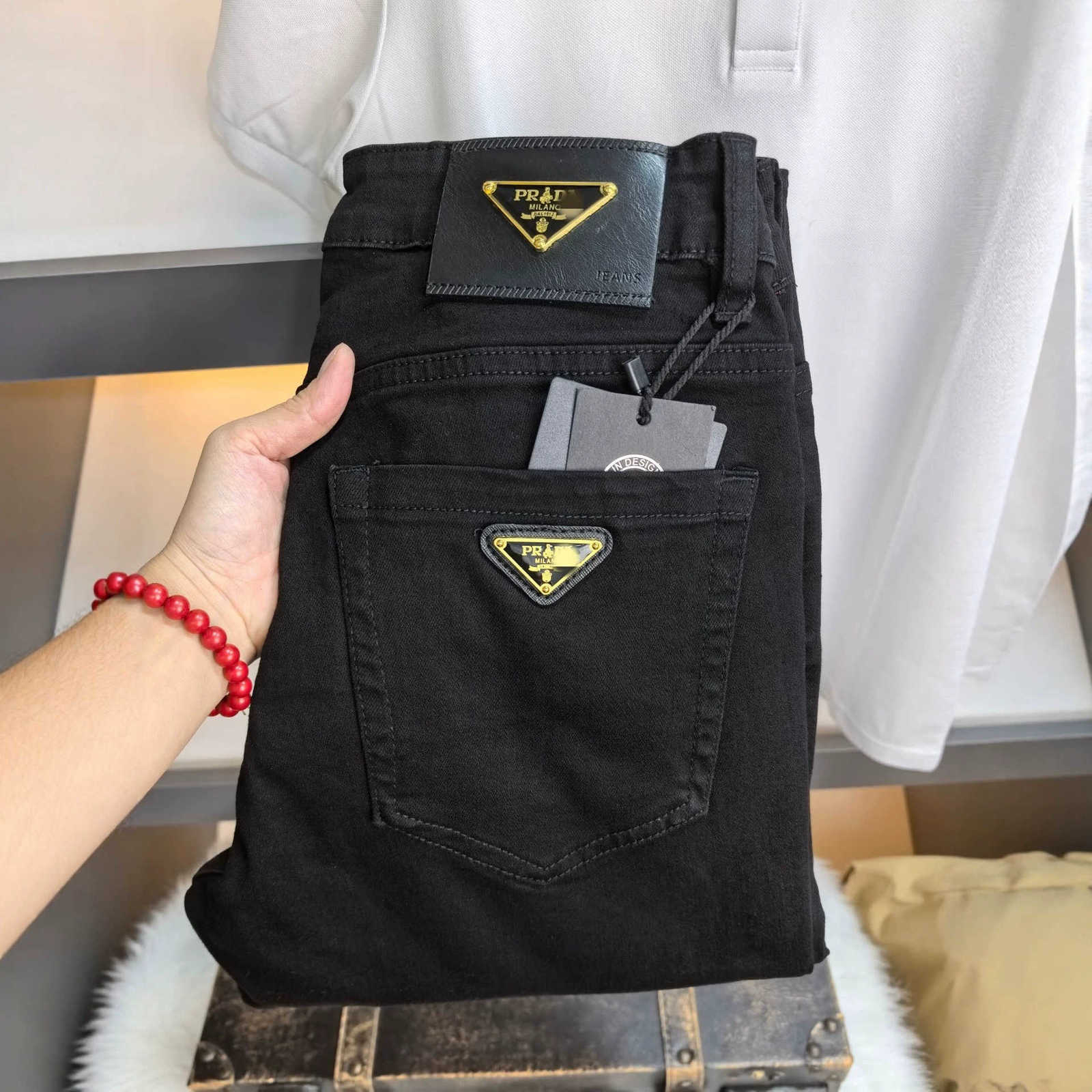 designer Men's Jeans Brand European-style men jeans, soft and comfortable, black, slim stretchy, washed finish, straight-leg, casual long pants