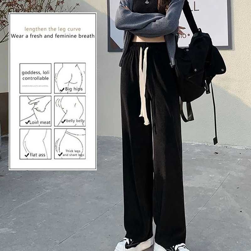 Leggings Women's Pants Capris Women's 2023 Women High Stretch Waist Wide Leg Pants Summer Drawstring Loose Long Rib Knitted TrousersW26101