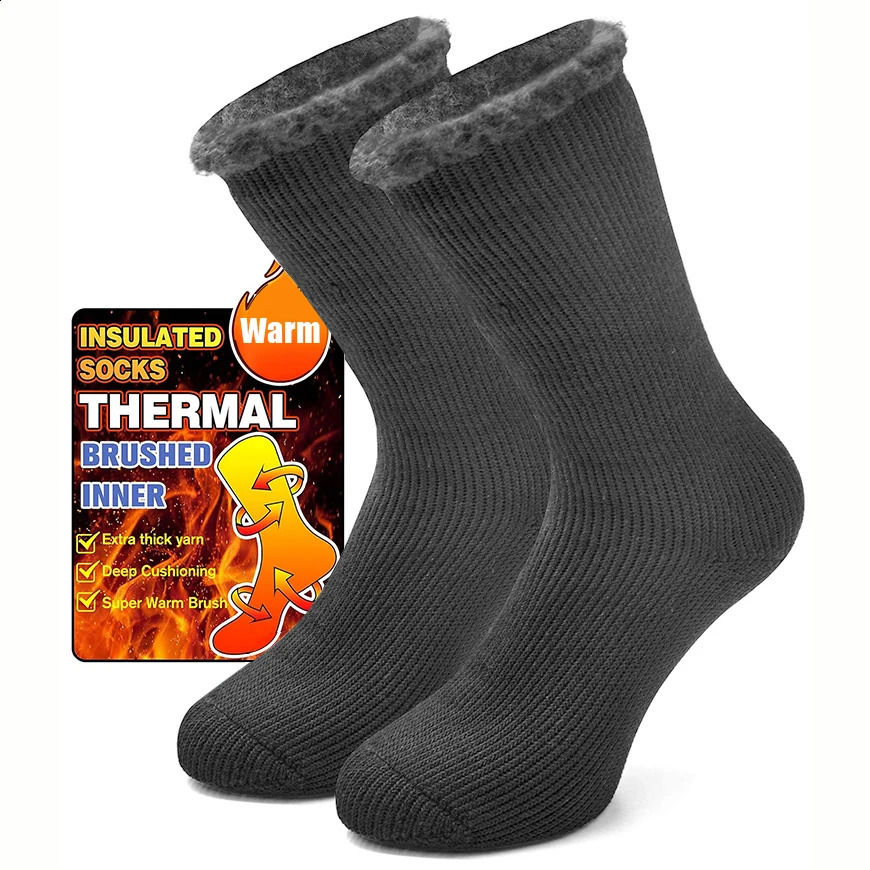 1Pairs Mens Insulated Thermal Midcalf Socks Brushed Inner Thick Winter Sock Extra Heat Retention Cold Weather Warm Crew 261017