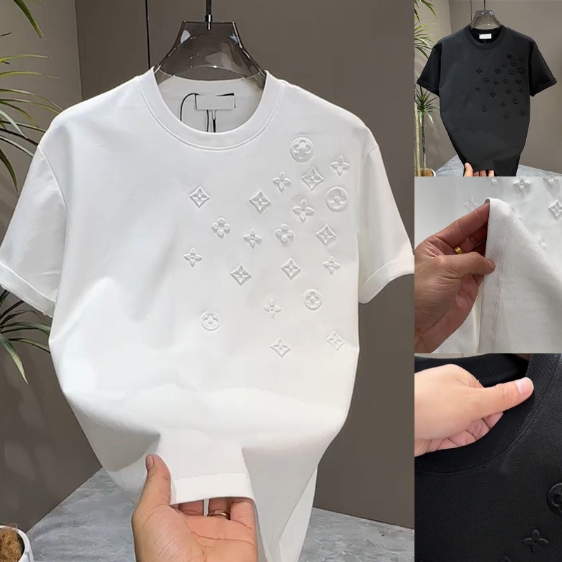 3 Colors High-Quality Plaid Short-Sleeved Shirt for Men Light Luxury Elegant Pure Color Casual Round-neck T-Shirt Top Summer
