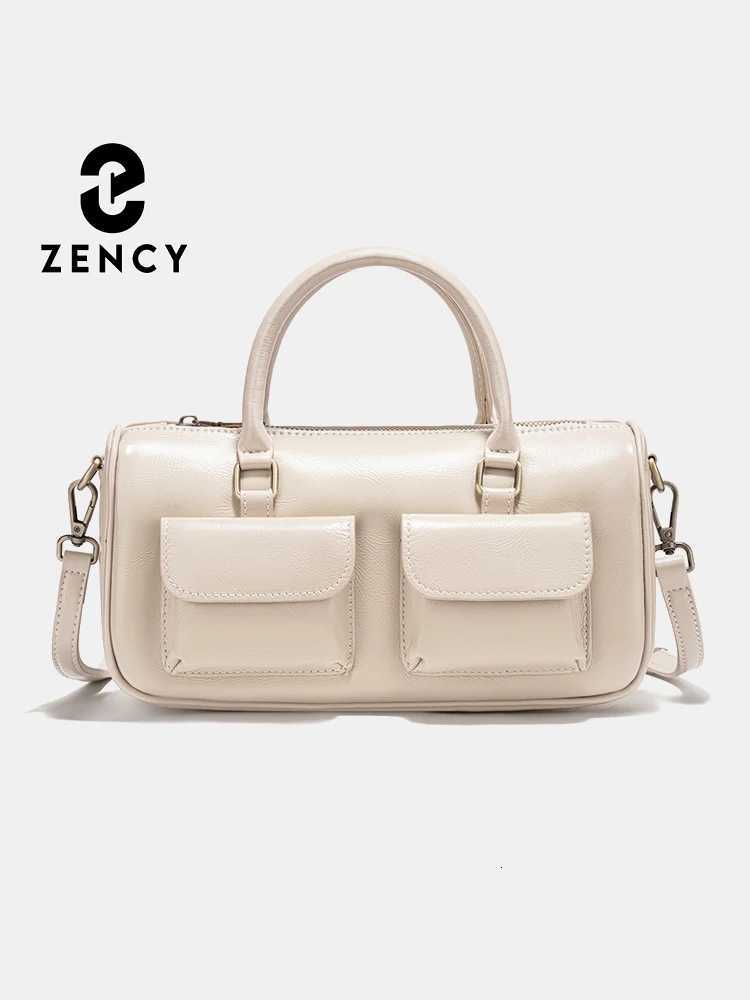 Evening Bags Zency Apricot Genuine Leather Cowhide Leather Shoulder Bag Design Handbag Women Shoulder Bag Multi-functional Crossbody Bags H261016