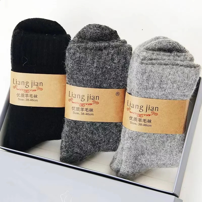 3pairs Winter Wool Socks Mens Thick Super Solid Midtube Warm High Quality Cashmere Extra Snow 261017