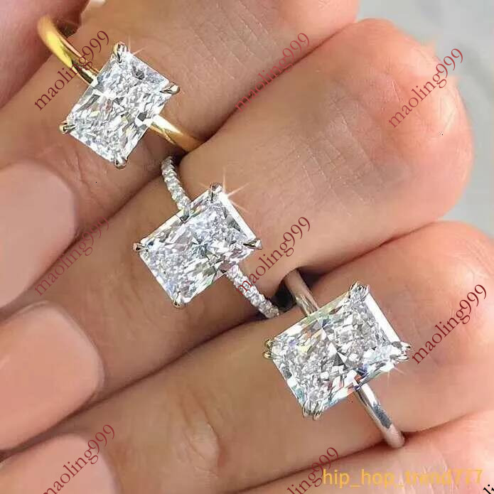 Bagues de fiançailles Vvs Moissanite pour femmes, en argent 925, plaqué or 10K 14K 18K, émeraude rayonnante, taille ovale, vente en gros