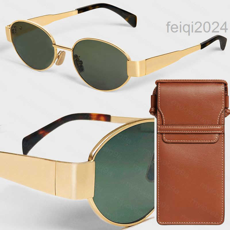 10A Top Quality Oval Frame Sunglasses For Women 40235 Metal Mirror Legs Green Lens Designer Sunglasses Retro Small Round Frame With Box M1001A