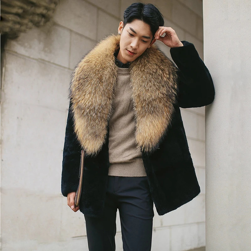 Men's Faux Fur Coat Winter Thicken Fluffy Long Sleeve Warm Outerwear y Bontjas Jacket Collar Plush Windbreaker Coats 261012