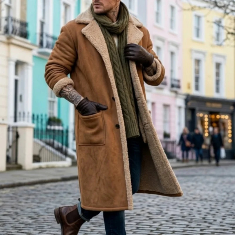 2026 Winter Long Coat Grab Fleecy Casual Street Fashion Outerwear Overcoat Plussize Men's Windproof Suede Jacket 260928
