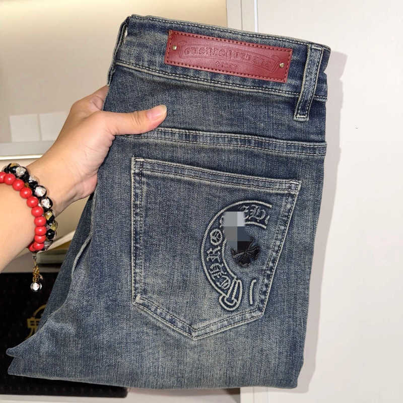 designer Men's Jeans Cross high-end European-style autumn and winter men jeans slim straight leg stretch vintage wash casual men trousers XA2O