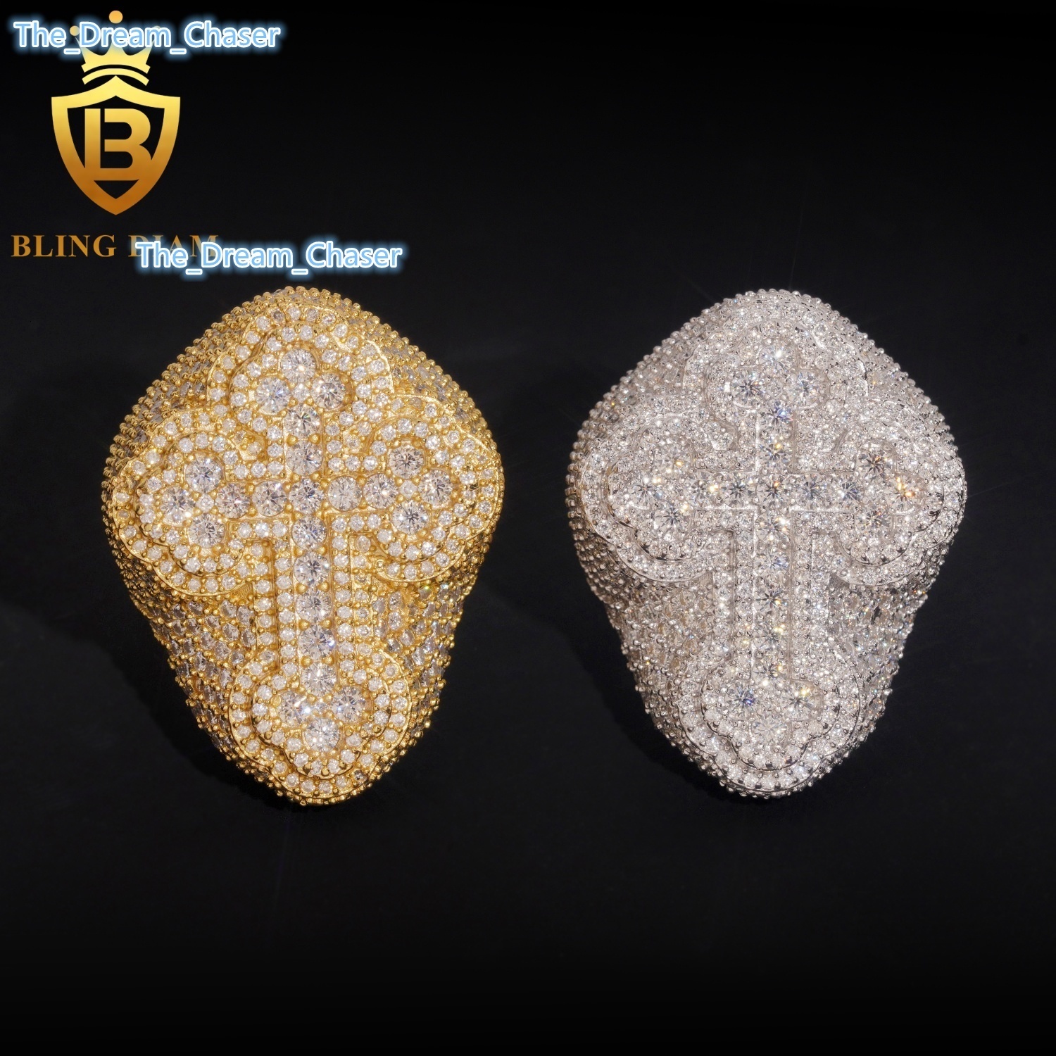 Wholesale Hiphop 925 Sterling Silver Cross Moissanite Ring VVS D Color Moissanite Rings for Men