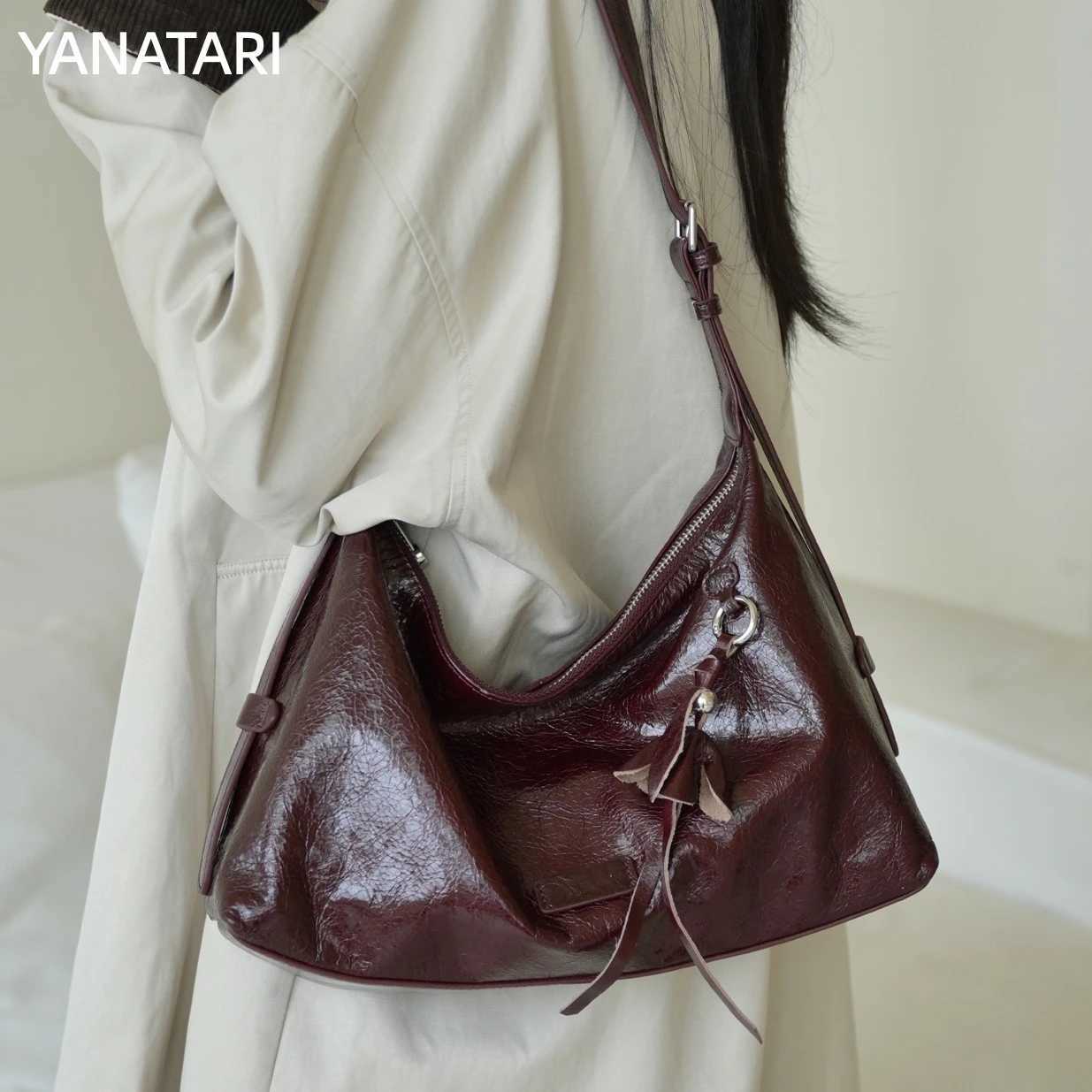 Evening Bags YANATARI High End Top Layer Crystal Cowhide Genuine Leather Woman vintage Bag Shoulder Bag Handbags Tote Crossbody Bag H261016