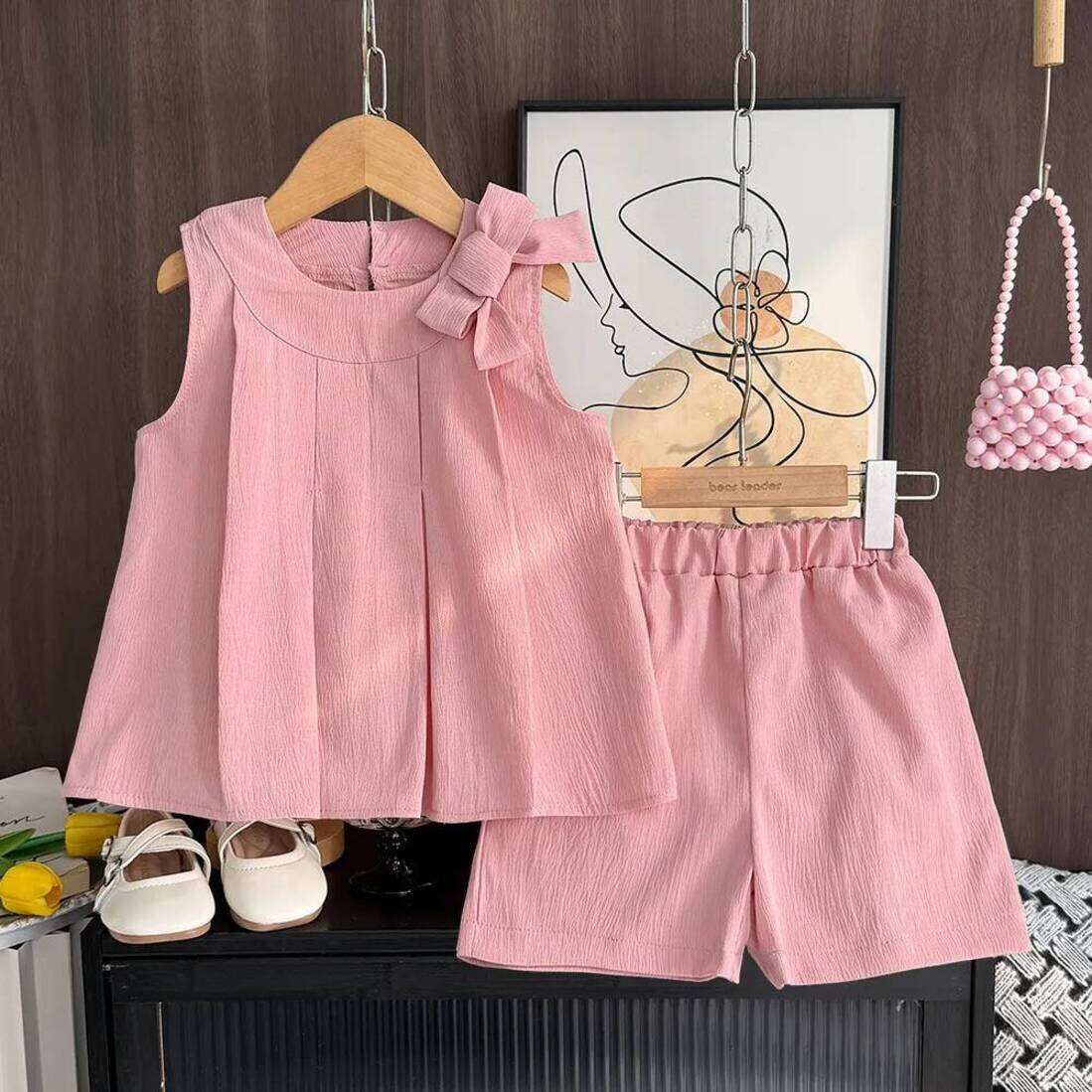 Boys Clothing Set Luxury Clothing Korean Style Girls Color Block Plaid Sleeveless Vest Wide Leg Pants Set Summer Chic 2 Piece Outfit For Big baby 2p