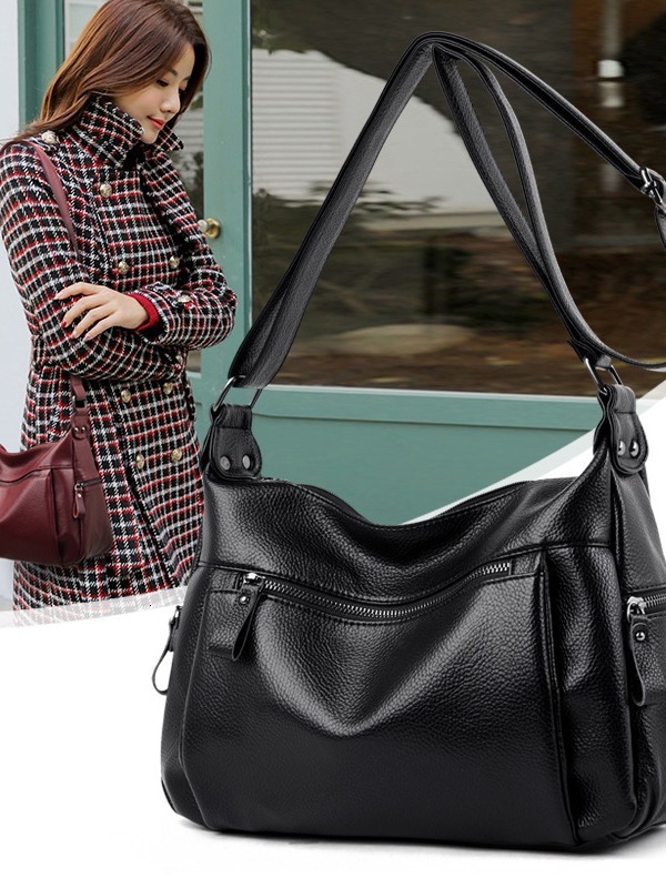 Korean-Style Shoulder Crossbody New Soft Leather Middle-Aged Elderly Trendy And Fashionable Mommy Bag For Women, Vintage Tote Bag With Large Capacit