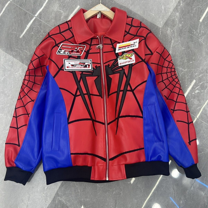 spider man jacket zip up locomotive PU coat pu Black Jackets spider web jacket designers Zipper Motorcycle Self cultivation outerwear PU Leather