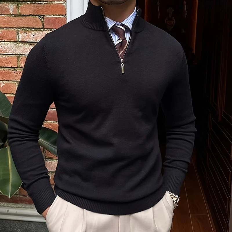 Spring Autumn Men's Sweater Quarter Zip Up Slim Fit Jumpers Business Polo Shirt Knit Half Turtleneck Pullover Knitwear 261009
