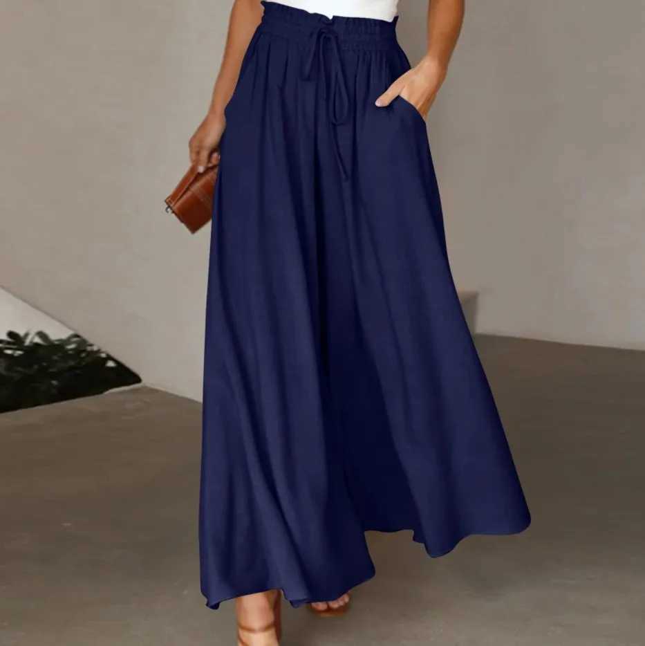 Women's Capris Women's Leggings Pants Summer Women Wide Leg Pants With Elastic Waistband Loose Wide Leg High Waist Long Skirt Pants Casual