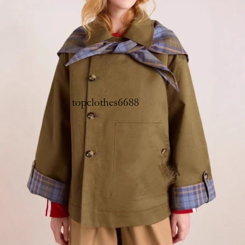 New foreign trade women's clothing, vintage casual patchwork plaid reversible jacket with embroidered navy collar, trendy