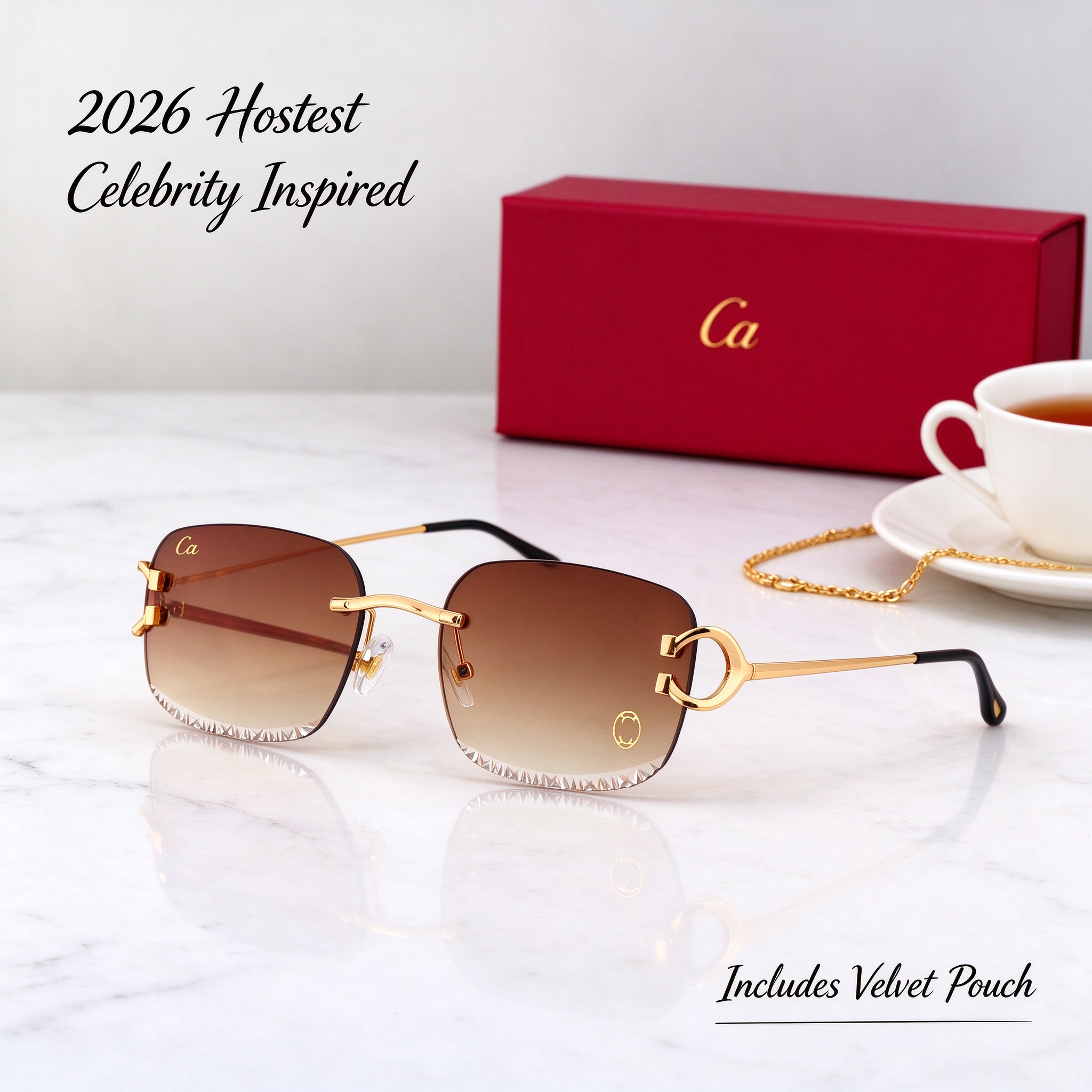 Designer Sunglasses Panthere Santos Rimless Gold Metal Frame Leopard UV400 For Women Men Luxury Eyewear Sun Glasses With Box nice154