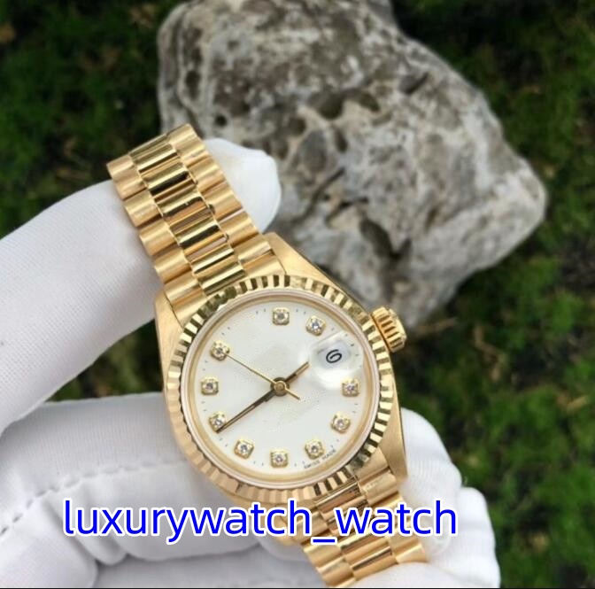 Women Watch Classic Diamond 26mm Sapphire Mirror Big Magnifier Mechanical Automatic Yellow Gold Stainless Steel Bracelet Ladies Wristwatches