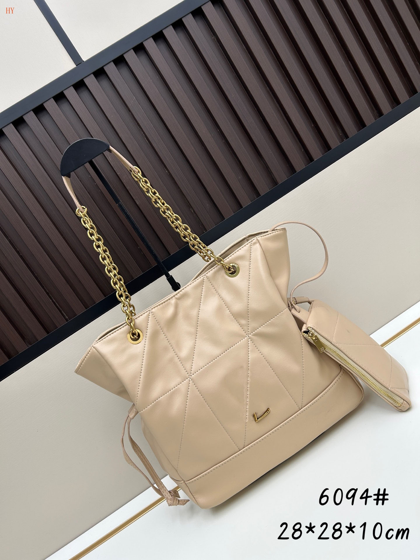 Luxury Bags 6094 Women's Quilted PU Leather Tote Handbag Chain Strap Drawstring Large Shopping Bag with Detachable Small Zipper Pouch Ladies Da