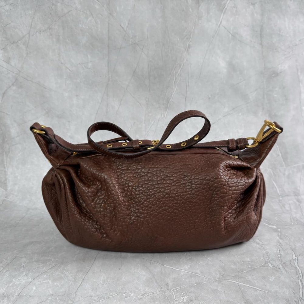Slouchy Motorcycle Hobo Bag Pebbled Lambskin Leather Adjustable Shoulder Strap Spacious Vintage Chic for Daily Commute
