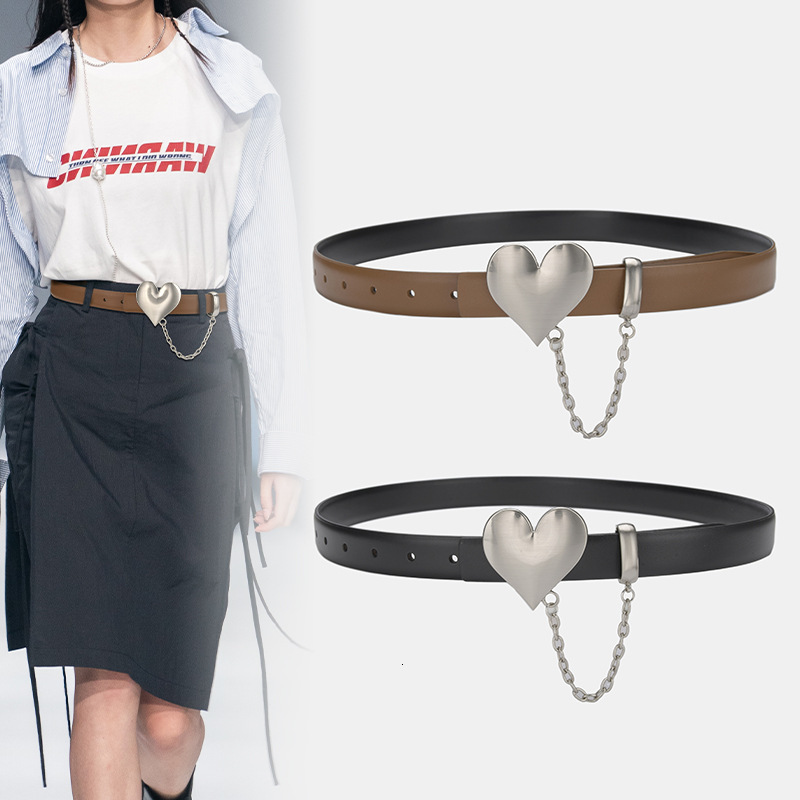 Ladies' Double-sided Heart-shaped Belt Chain Decoration Genuine Leather Casual Fashion Versatile Belt Designer New Fashionable Outfit Accessory