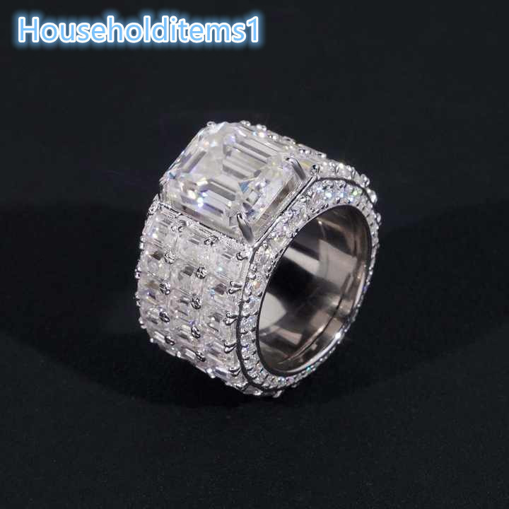 Hip Hop Moissanite Men's Ring 925 Sterling Silver Custom Fashion Design 3CT Square Silver Plated Jewelry Free Shipping Hot Sale