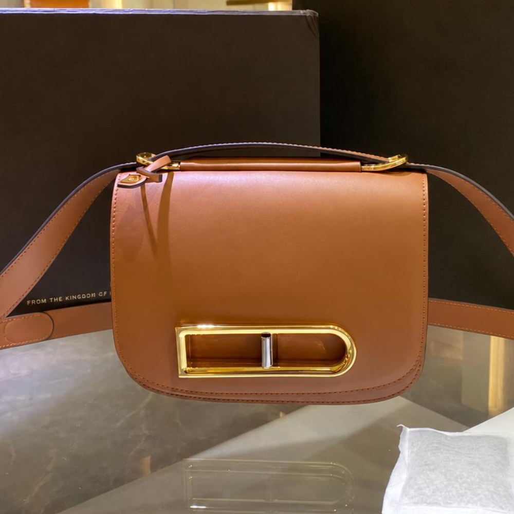 Structured Flap Shoulder Bag Smooth Calfskin Leather Turn Lock Top Handle Elegant Work Commute Top-Tier Designer Bag